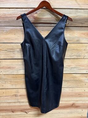 GAP Black Faux Leather V-Neck Sleeveless Mini Dress, Women’s Medium
